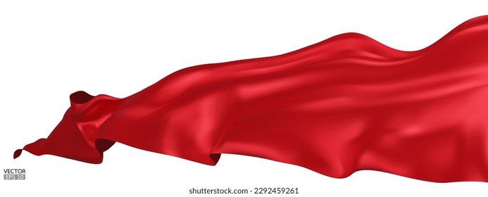 Fondo de la bandera de la tela textil de seda roja volante. Satin suave y elegante rojo aislado en fondo blanco para la gran ceremonia de inauguración. Cortina roja. Ilustración vectorial 3d.