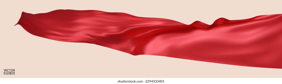 Fondo de la bandera de la tela textil de seda roja volante. Satin rojo suave y elegante aislado en el fondo beige para la gran ceremonia de inauguración. Cortina roja. 3.ª ilustración vectorial