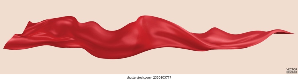 Flying red silk textile fabric flag background. Smooth elegant red Satin Isolated on beige Background for grand opening ceremony. Red curtain. 3d vector illustration