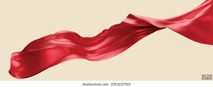 Flying red silk textile fabric flag background. Smooth elegant red Satin Isolated on beige Background for grand opening ceremony. Red curtain. 3d vector illustration