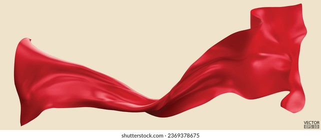 Flying red silk textile fabric flag background. Smooth elegant red Satin Isolated on beige Background for grand opening ceremony. Red curtain. 3d vector illustration