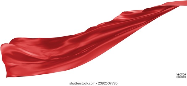 Flying red silk textile fabric flag background. Smooth elegant red Satin Isolated on white Background for grand opening ceremony. Red curtain. 3d vector illustration