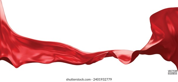 Flying red silk textile fabric flag background. Smooth elegant red Satin Isolated on white Background for grand opening ceremony. Red curtain. 3d vector illustration