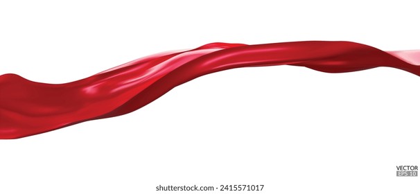 Flying red silk textile fabric flag background. Smooth elegant red Satin Isolated on white Background for grand opening ceremony. Red curtain. 3d vector illustration