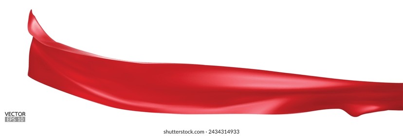 Flying red silk textile fabric flag background. Smooth elegant red Satin Isolated on white Background for grand opening ceremony. Red curtain. 3d vector illustration