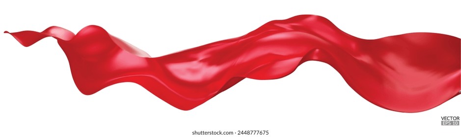 Flying red silk textile fabric flag background. Smooth elegant red Satin Isolated on white Background for grand opening ceremony. Red curtain. 3d vector illustration