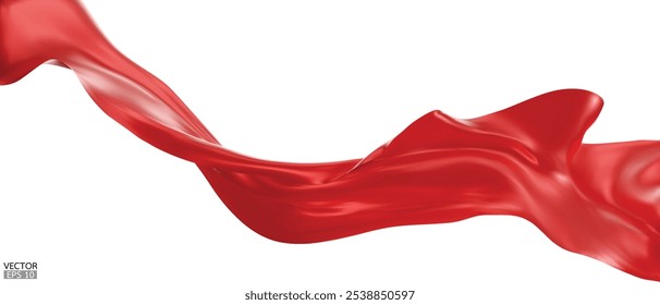 Flying red silk textile fabric flag background. Smooth elegant red Satin Isolated on white Background for grand opening ceremony. Red curtain. 3d vector illustration