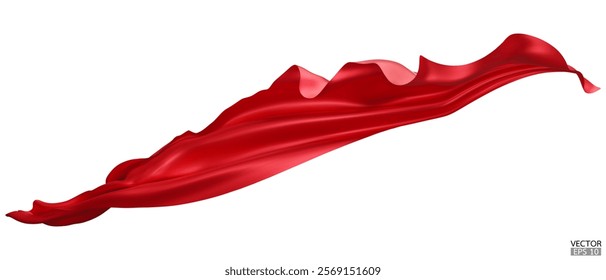 Flying red silk textile fabric flag background. Smooth elegant red Satin Isolated on white Background for grand opening ceremony. Red curtain. 3d vector illustration