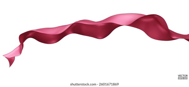 Flying red silk textile fabric flag background. Smooth elegant red Satin Isolated on white Background for grand opening ceremony. Red curtain. 3d vector illustration