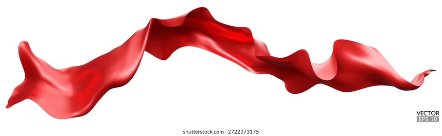 Flying red silk textile fabric flag background. Smooth elegant red Satin Isolated on white Background for grand opening ceremony. Red curtain. 3d vector illustration