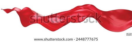 Flying red silk textile fabric flag background. Smooth elegant red Satin Isolated on white Background for grand opening ceremony. Red curtain. 3d vector illustration