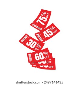 Flying red voucher with blue background, vouchers, exchange. Discount, profitable purchases, Offers, Special premium price offers sale coupon, Red vouchers.