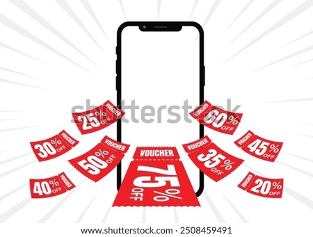 Flying red vouchers with white background, vouchers, exchange. Discount, profitable purchases, Offers, Special premium price offers sale coupon. vector illustration, mobile pop up vouchers.