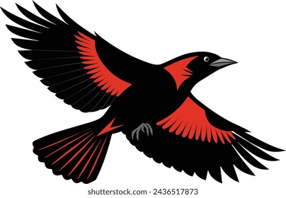 flying red winged blackbird portrait vector illustration 