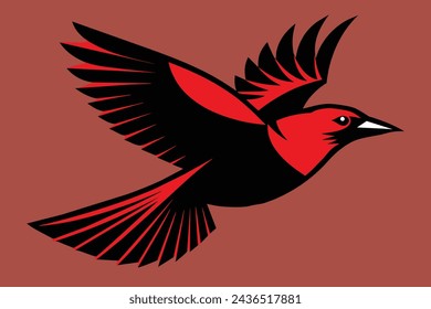 flying red winged blackbird portrait vector illustration 