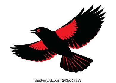 flying red winged blackbird portrait vector illustration 