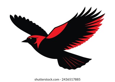 flying red winged blackbird portrait vector illustration 