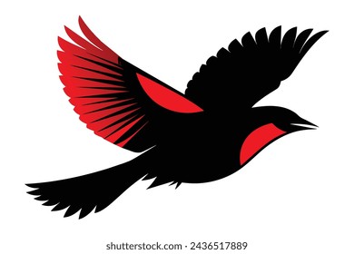 flying red winged blackbird portrait vector illustration 