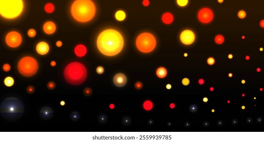 flying red yellow light balls glowing, vibrant abstract background