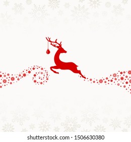 Flying Reindeer With Bauble Snowflakes Red Beige