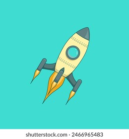 flying retro astronaut rocket spaceship vector illustration on isolated background