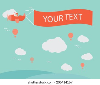 Flying Retro Plane With The Banner, Template For A Text. Vector 