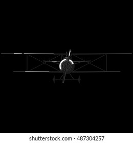 Flying retro plane on a black background. Vector illustration