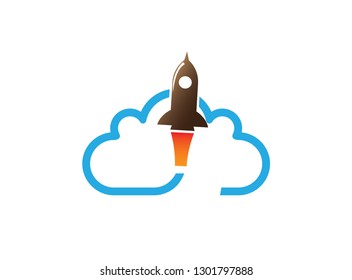 flying rocket across a big cloud for logo design