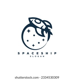 Flying rocket around the moon planet logo design vector