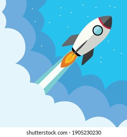 Flying rocket background illustration design