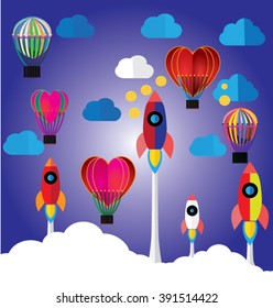 Flying  Rocket and Balloon