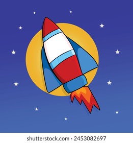 Flying Rocket with a blue sky dotted with starlight