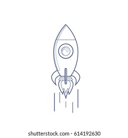 Flying Rocket Business Startup Concept Banner With Copy Space Vector Illustration