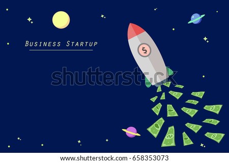 Flying Rocket for business startup concept. Launch Project start up business by rocket money fuel.space for text.
flat vector illustration EPS10.