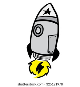 flying rocket cartoon doodle