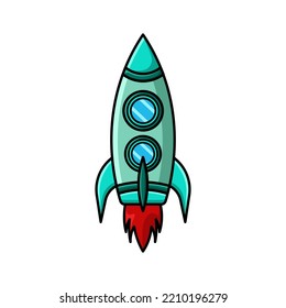 Flying rocket design, Rocket vector illustration in cartoon style, Rocket taking off, Isolated on white background