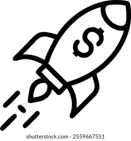 Flying rocket and dollar sign representing financial launch concept as A vector illustration of a rocket blasting off with a dollar sign floating against a white background symbolizing the launch of f