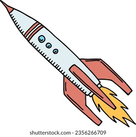 Flying rocket doodle. Color space shuttle icon