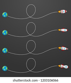 Flying rocket with a dotted line route