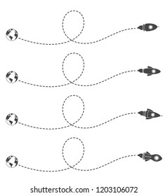 Flying rocket with a dotted line route