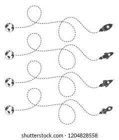 Flying rocket with a dotted line route