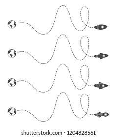 Flying rocket with a dotted line route