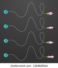 Flying rocket with a dotted line route