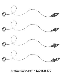 Flying rocket with a dotted line route