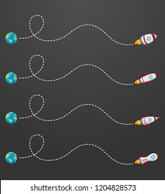 Flying rocket with a dotted line route