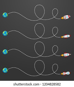 Flying rocket with a dotted line route