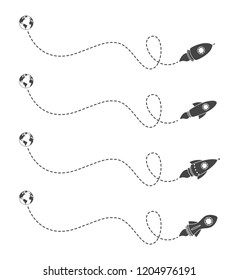 Flying rocket with a dotted line route