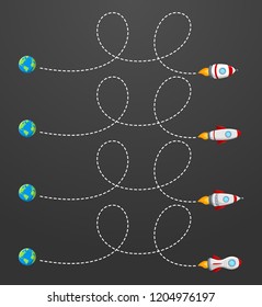 Flying rocket with a dotted line route