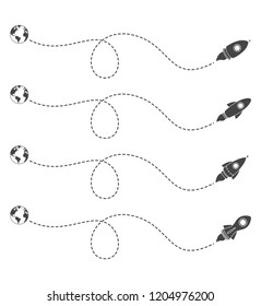 Flying rocket with a dotted line route