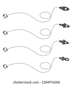 Flying rocket with a dotted line route